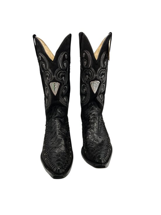 White Diamond Cowboy Boots Sz 10 Black Hollywood Prop Haus tag Craig Wardrobe main image 5